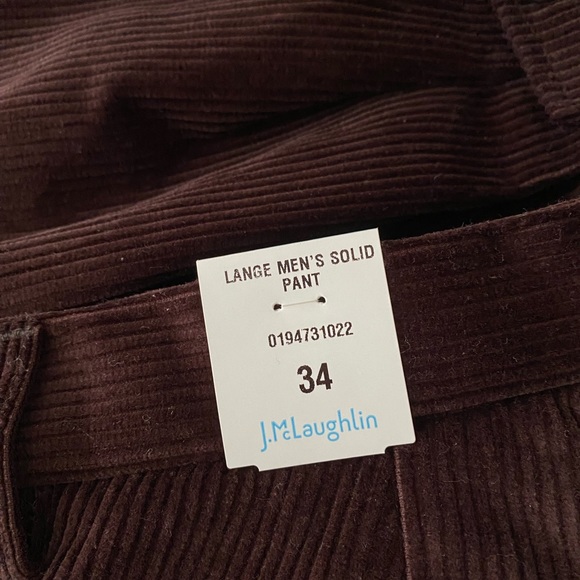 NWT J. McLaughlin Lange Men’s Solid Pant, brown corduroy, size 34 - Picture 4 of 15